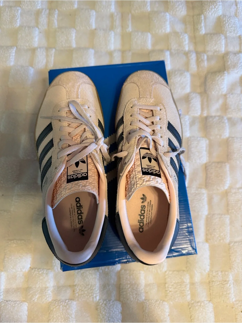 adidas Women’s Gazelle Platform Sneakers in Beige with Black Stripes